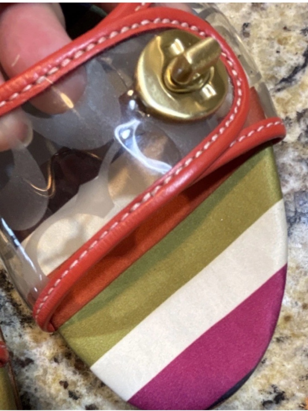 Coach Multicolor Striped Slide Sandals with Gold Turnlock - Picture 2 of 7